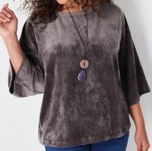 Pure Jill | Women Velvet Soft Gray 3/4 Sleeves Top XS Loungewear Casual Comfy